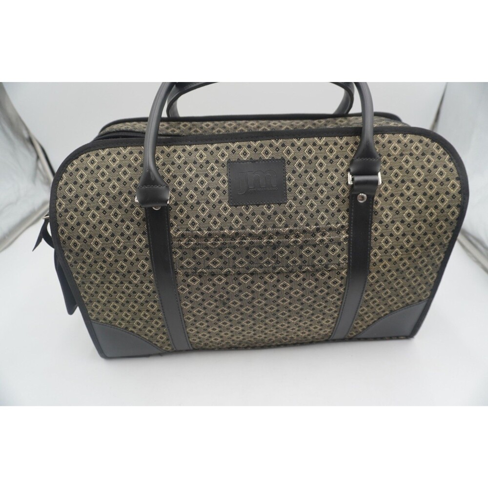 Joy Mangano JM Black & Tan Diamond Print Travel Tote Weekend Carry-On Bag 17by11